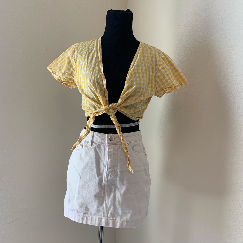 Gingham Front Tie Crop Top